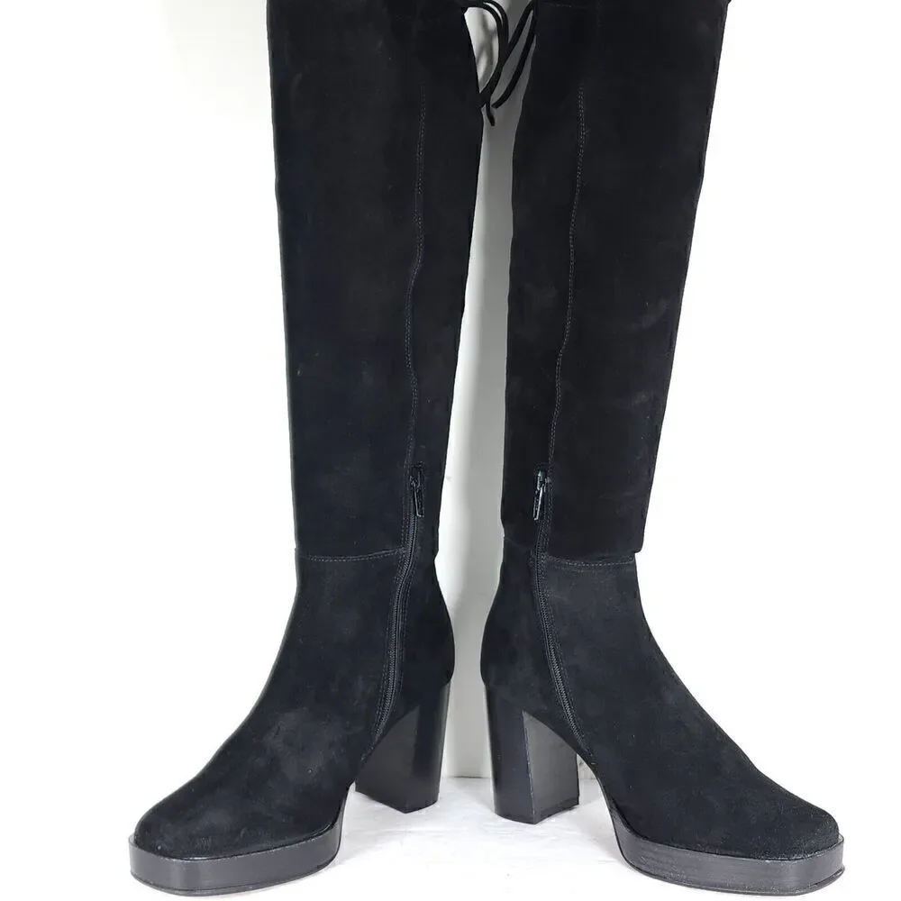 Free People Women's Echo US6-6,5 EU37 Black Suede Platform Over The Knee Boots